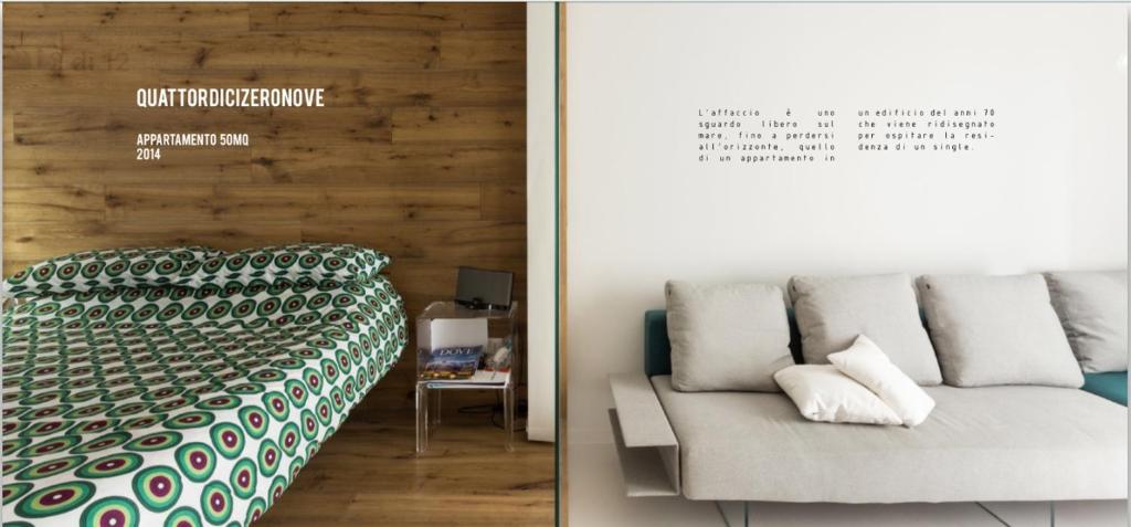 two images of a bedroom with a bed and a couch at B&B Portorosso in Monopoli