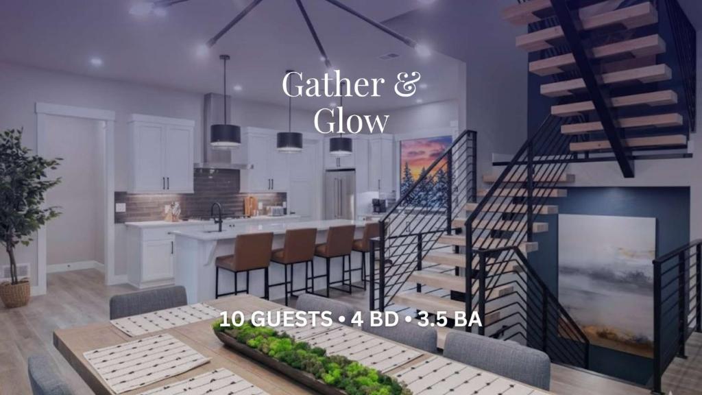 a rendering of a kitchen and dining room with a staircase at Gather & Glow in Winter Park