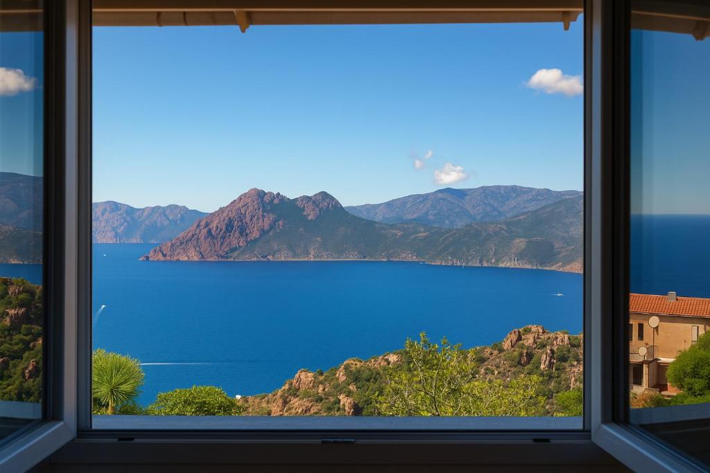 a view of a lake from a window at Luna Rossa in Piana