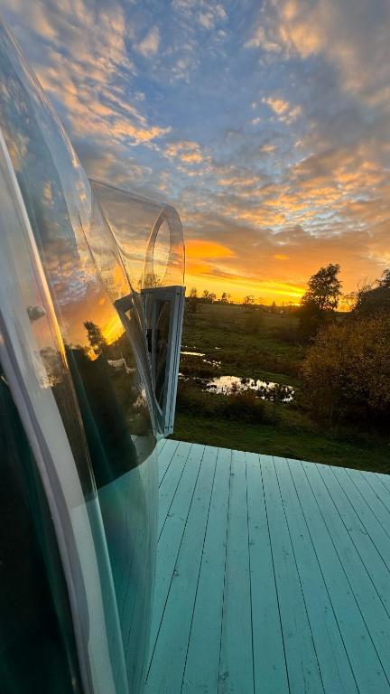 a view from the back of a car on a wooden deck at Glasigloo in Rozvadov
