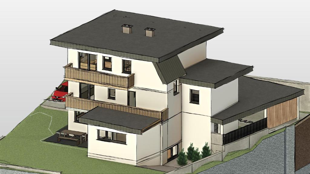 a rendering of a house with a black roof at Ferienwohnungen Roko in Imming