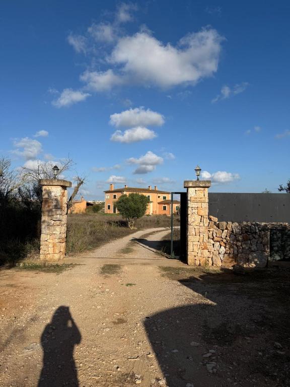 une ombre d'une personne debout sur un chemin de terre dans l'établissement Mondrago Casa, Ruhige Finca mit Pool bei Santanyí, à Îles Baléares