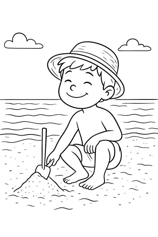 a boy in a hat sitting on the beach at Vahid in Gabala