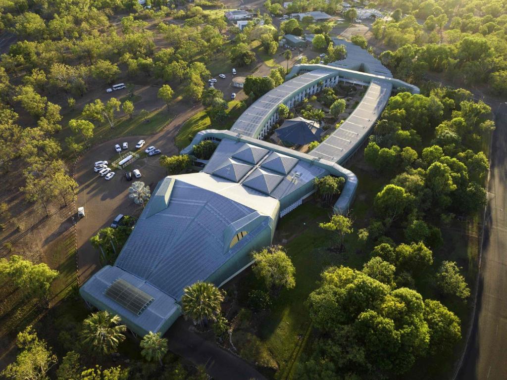 an overhead view of a building with a bridge at Mercure Kakadu Crocodile in Jabiru