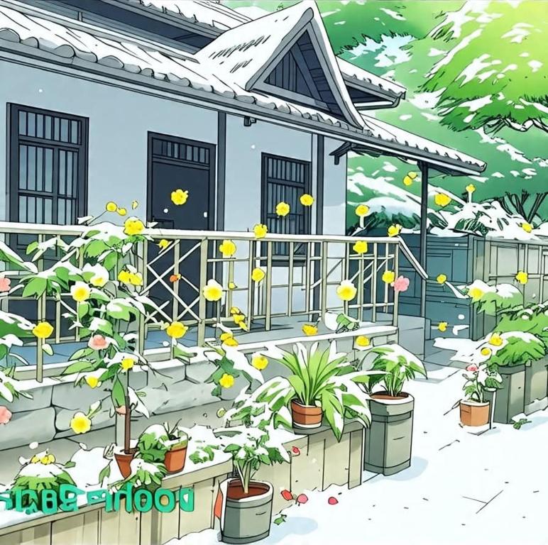 a garden with flowers and plants in front of a house at Munroe Heritage Inn in Munroe Island
