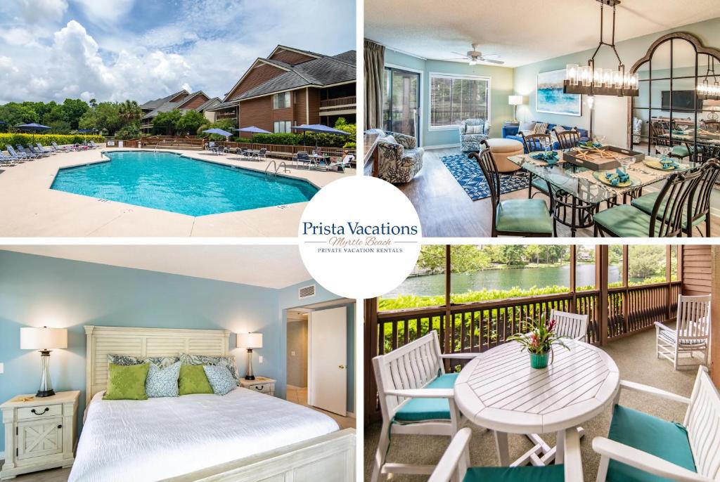a collage of pictures of a villa with a swimming pool at Kingston Plantation - Laurel Court #112 - Seaclusion in Myrtle Beach