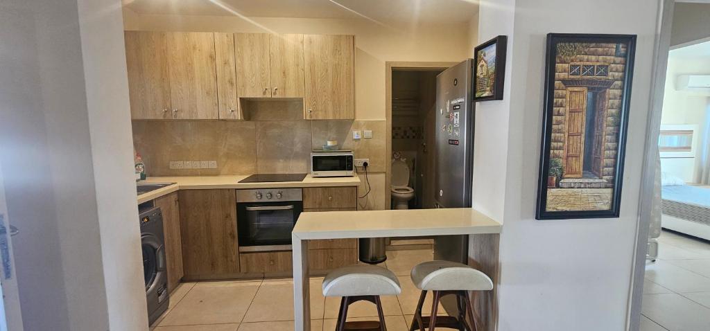 Kuchyň nebo kuchyňský kout v ubytování Finikoudes gate