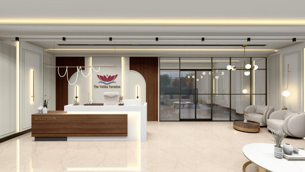 a rendering of a living room with a lobby at The Vatika Paradise in Ayodhya