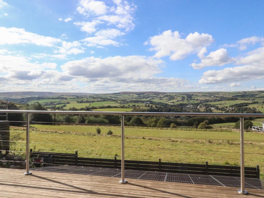 a view from the balcony of the farmhouse at Heath Hideaway in Sowerby Bridge