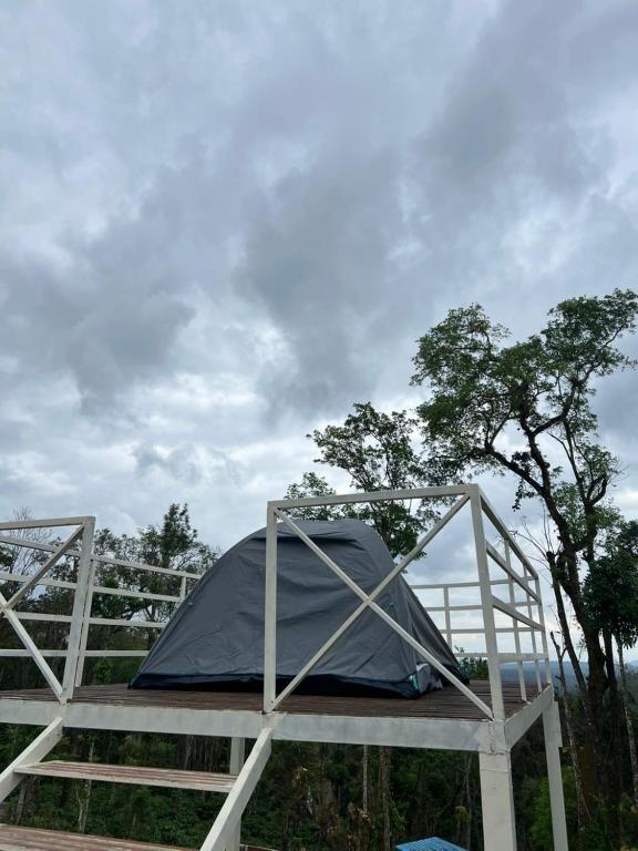 een tent bovenop een houten constructie bij Bee tree adventure park tent stay in Madikeri
