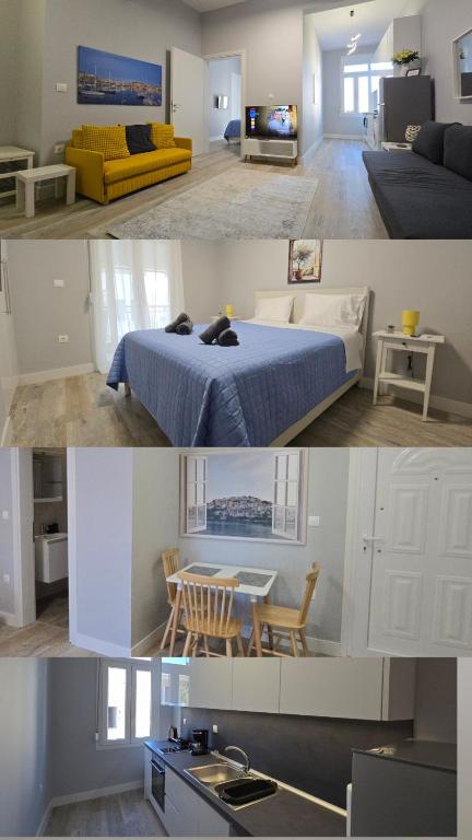 a bedroom and a living room with a bed and a table at KYANA Luxury KVA in Kavála