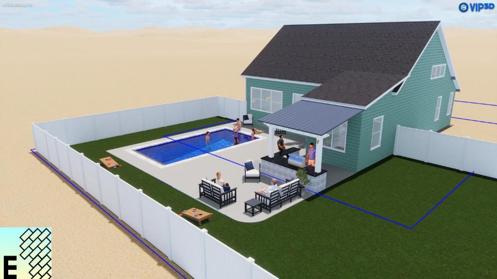 a house with a backyard with a pool at 5081 - Sound of the Cs in Kill Devil Hills