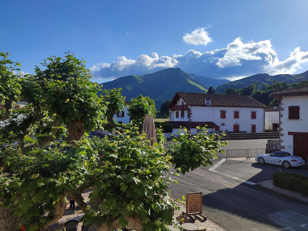 サン・テティエンヌ・ド・バイゴリにあるGîte Restaurant chez Maritxuの山を背景にした町の景色