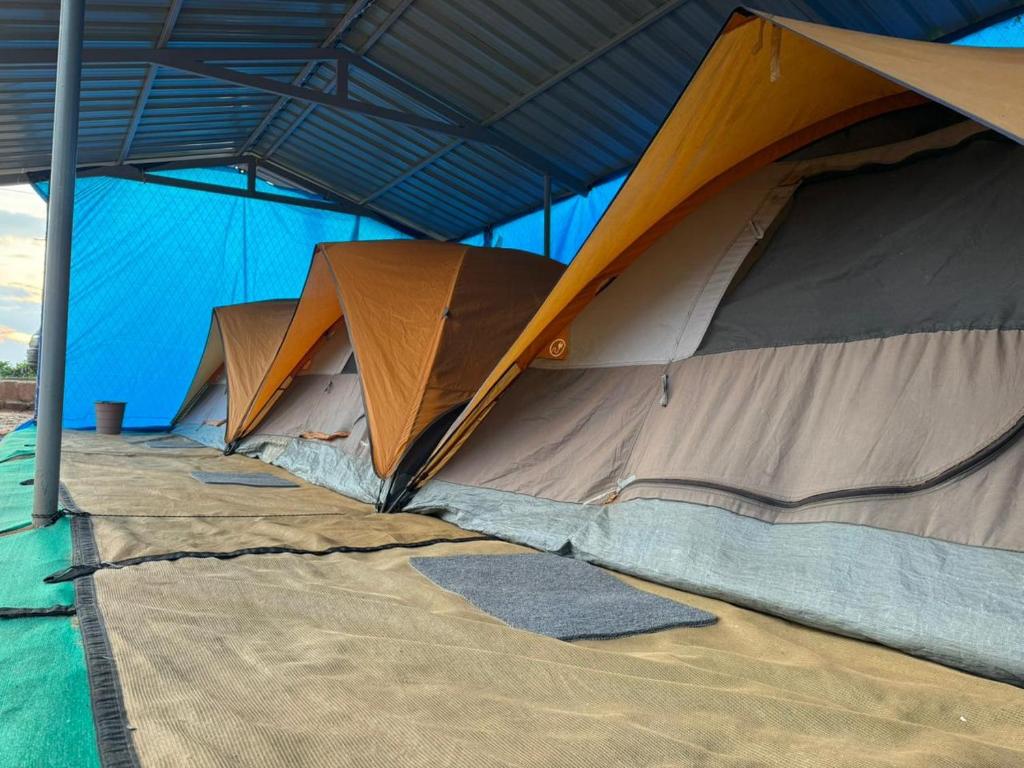 Una fila de tiendas de campaña dentro de una tienda de campaña. en Zone 51 Malpe - Beach Camping, en Udupi