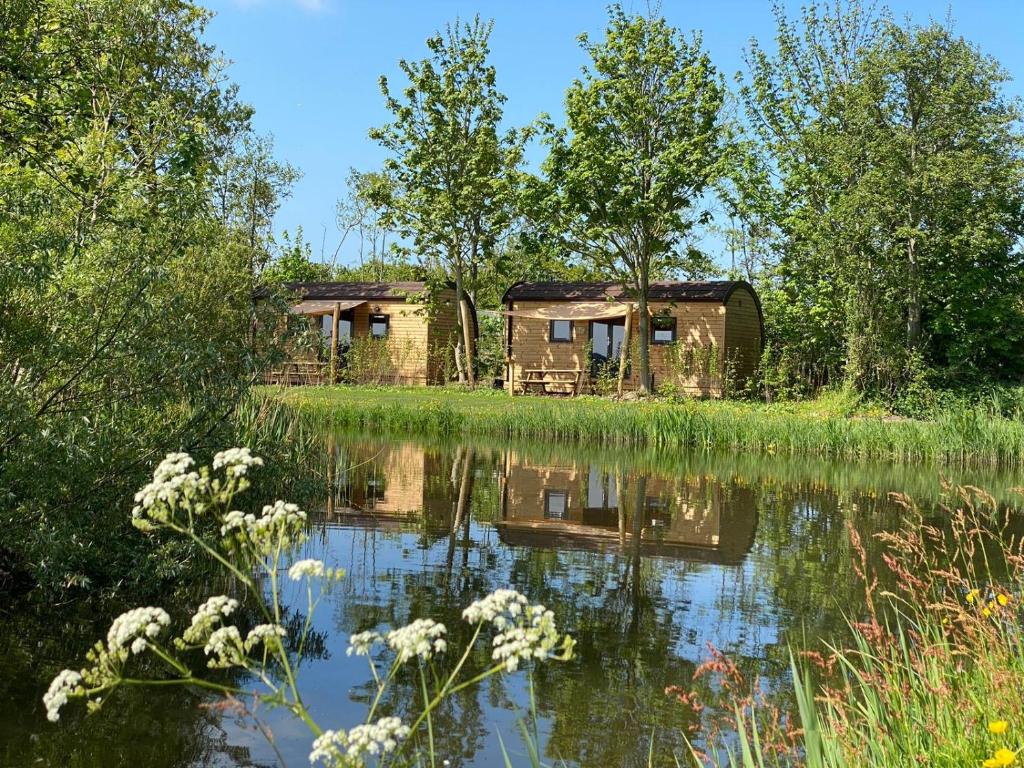 a couple of buildings sitting next to a body of water at Aqua Lodge in Petten