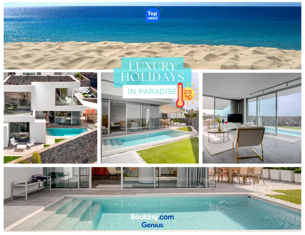 un collage de fotos de una casa y una piscina en Villa Izabele Orange, en Callao Salvaje