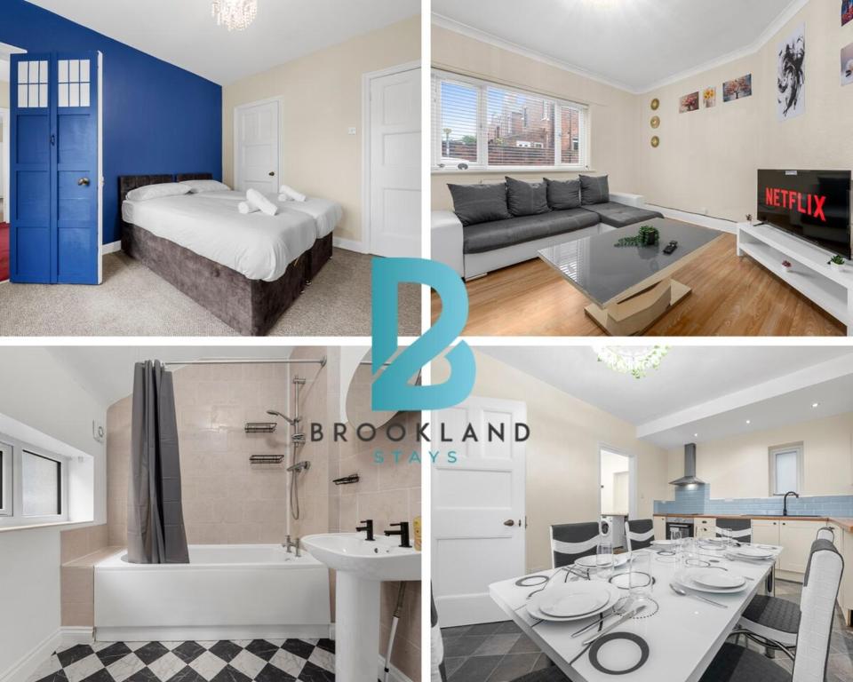 a collage of photos of a bedroom and a bathroom at Convenient 2BR House with Free Street Parking in Middleton