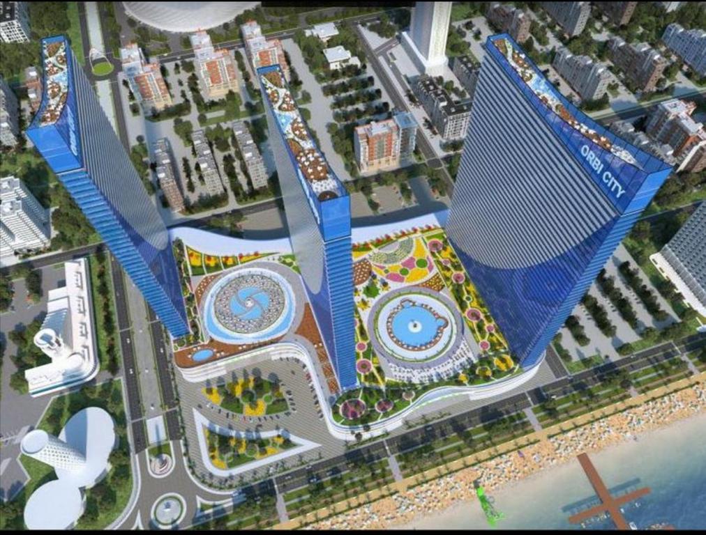 an overhead view of a building in a city at ORBI CITY Black Sea LUXURY hotel in Batumi