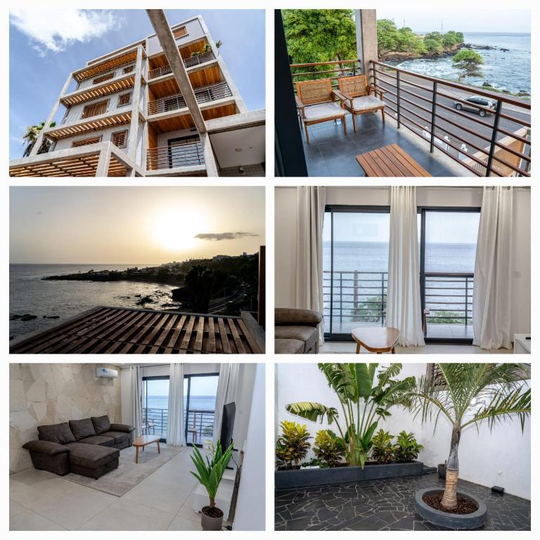 a collage of photos of a hotel with the ocean at o som das ondas in Praia
