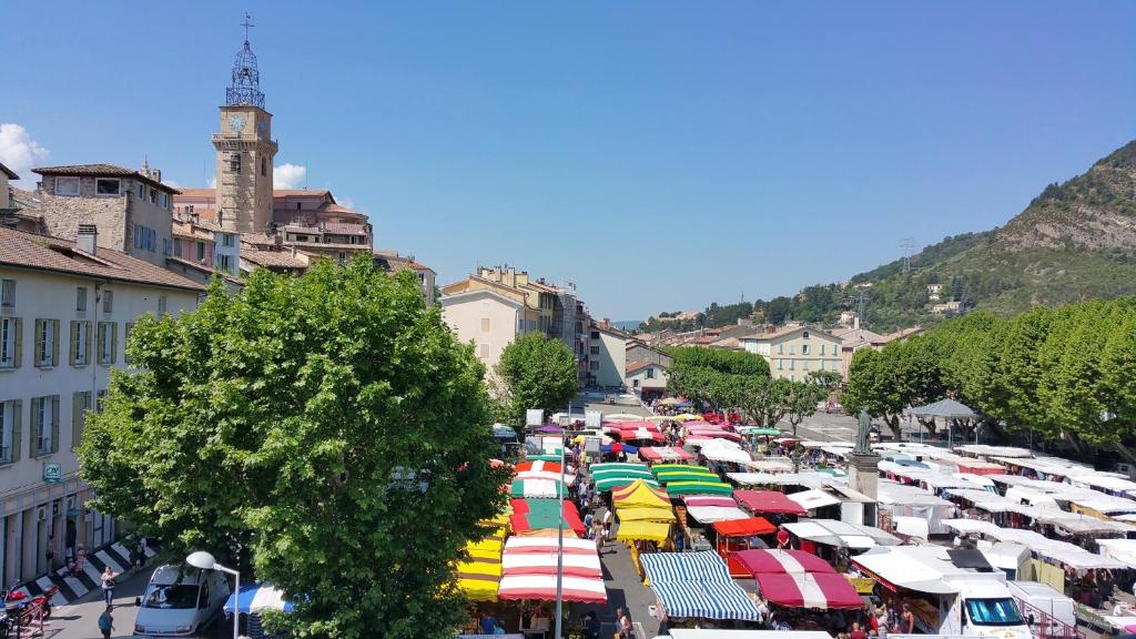 una gran multitud de coloridos paraguas en una ciudad en Le Petit Saint Jean - Residadigne - Zeperfectplace, en Digne-les-Bains