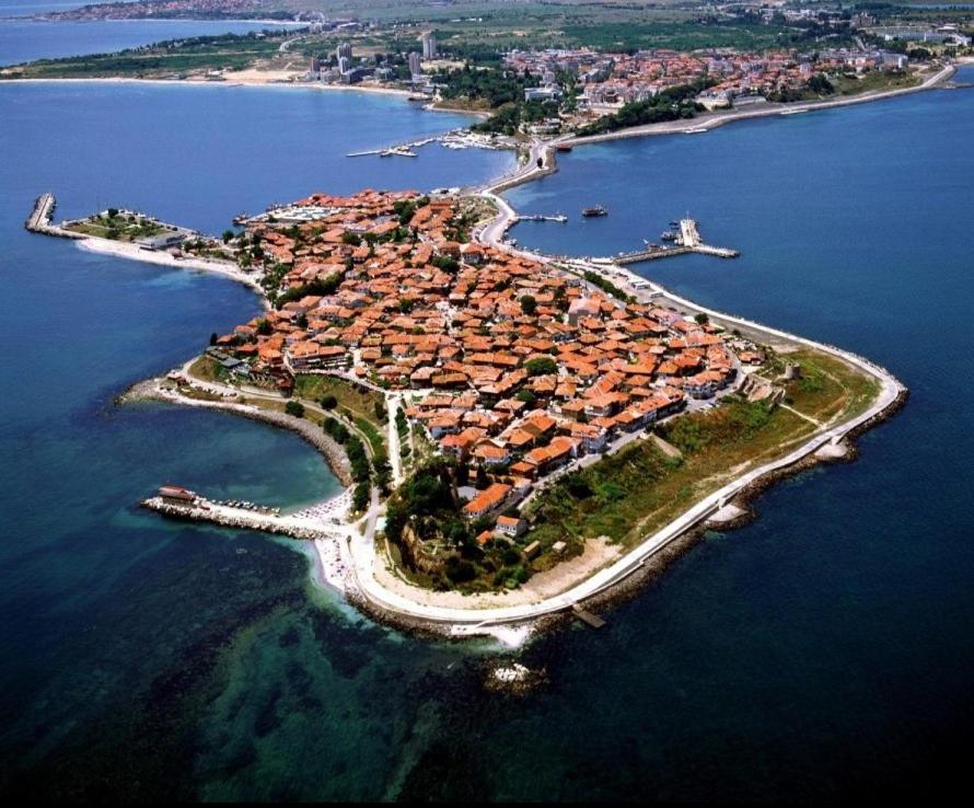 an aerial view of an island in the water at The White Houses 7 in Nesebar