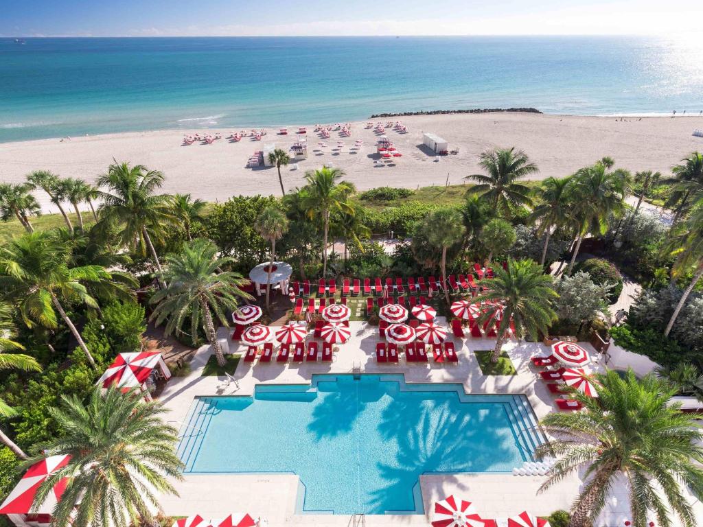 an aerial view of a resort with a beach at Faena Hotel Miami Beach in Miami Beach