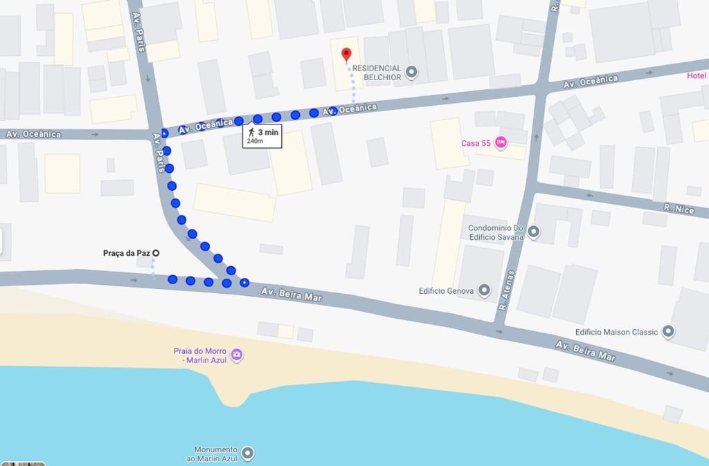 a map showing the approximate location of the new synagogue at Perto do peixe Marley - Praia do Morro in Guarapari