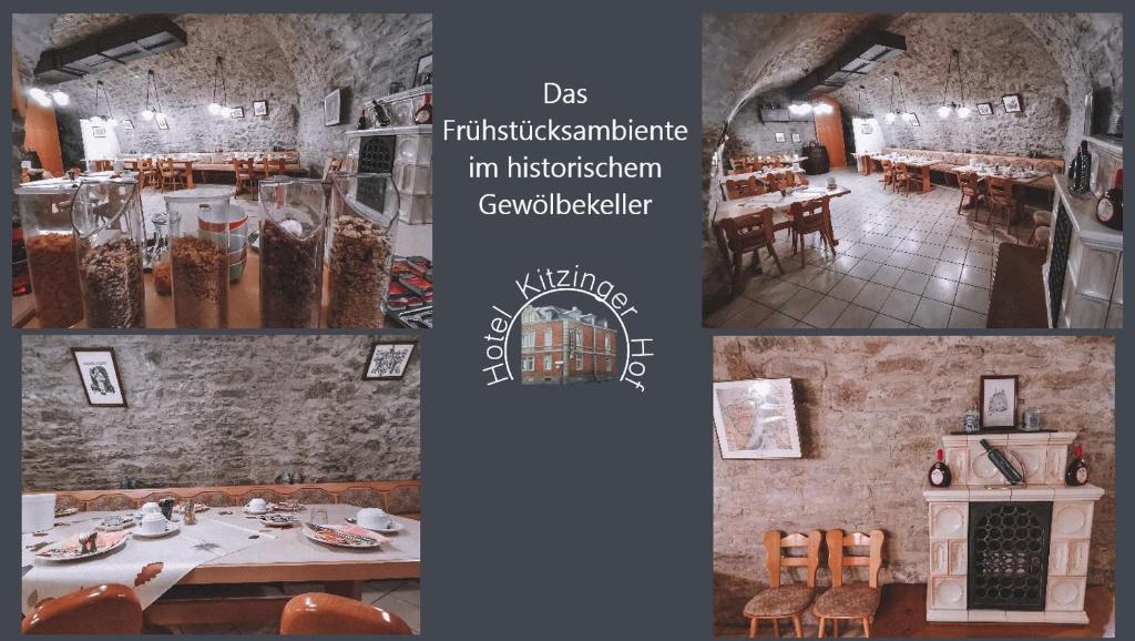 un collage de fotos de un restaurante con mesa en Hotel Kitzinger Hof an der B8, en Kitzingen