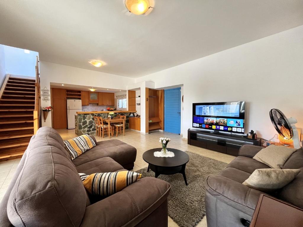 TV a/nebo společenská místnost v ubytování STAY Agapi Sea view Villa