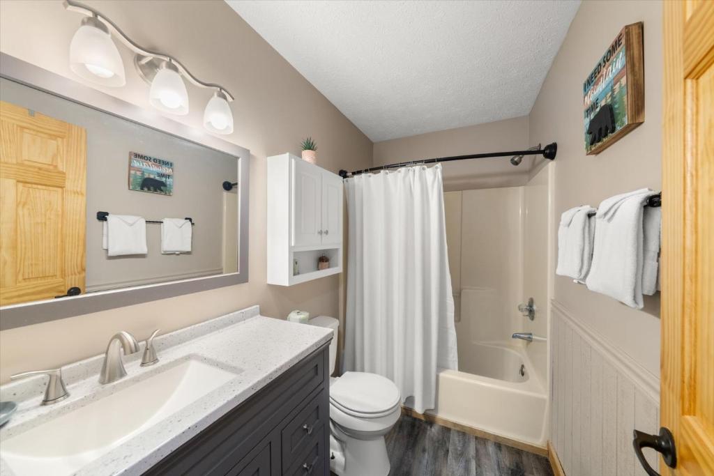 a bathroom with a sink and a toilet at On Dolly Time Slow Down and Stay Awhile in Pigeon Forge