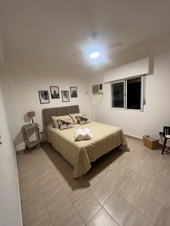 a bedroom with a bed with two pillows on it at cerca de costa y centro con cochera in Corrientes