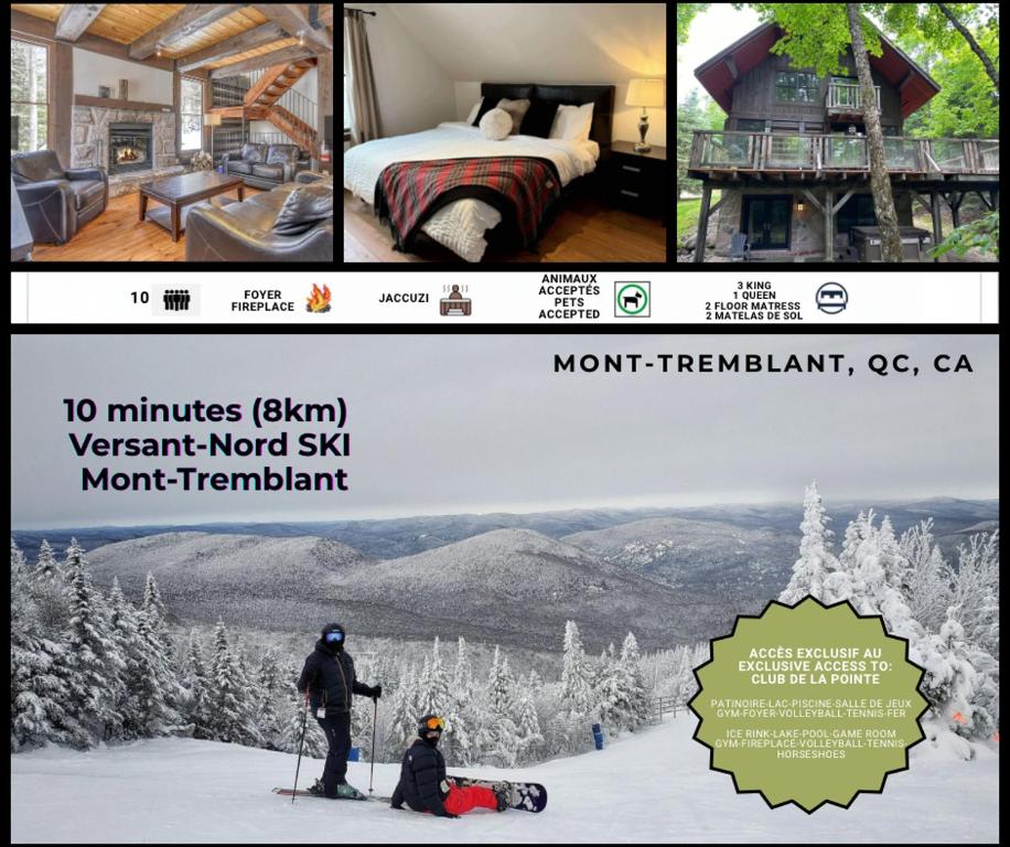 a collage of two pictures of a hotel room with a ski resort at Tremblant Naturo-Spa, LAC, PISCINE, TENNIS, GYM in Lac-Superieur