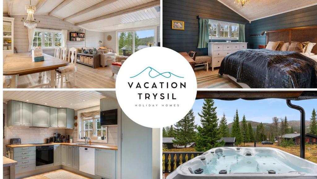 Un collage de fotos de un dormitorio y una bañera. en Fagerasen 208 by Vacation Trysil, en Mælem