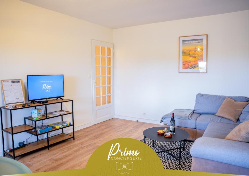 Televisyen dan/atau pusat hiburan di Appartement Quai Saône - Balcon vue Saône