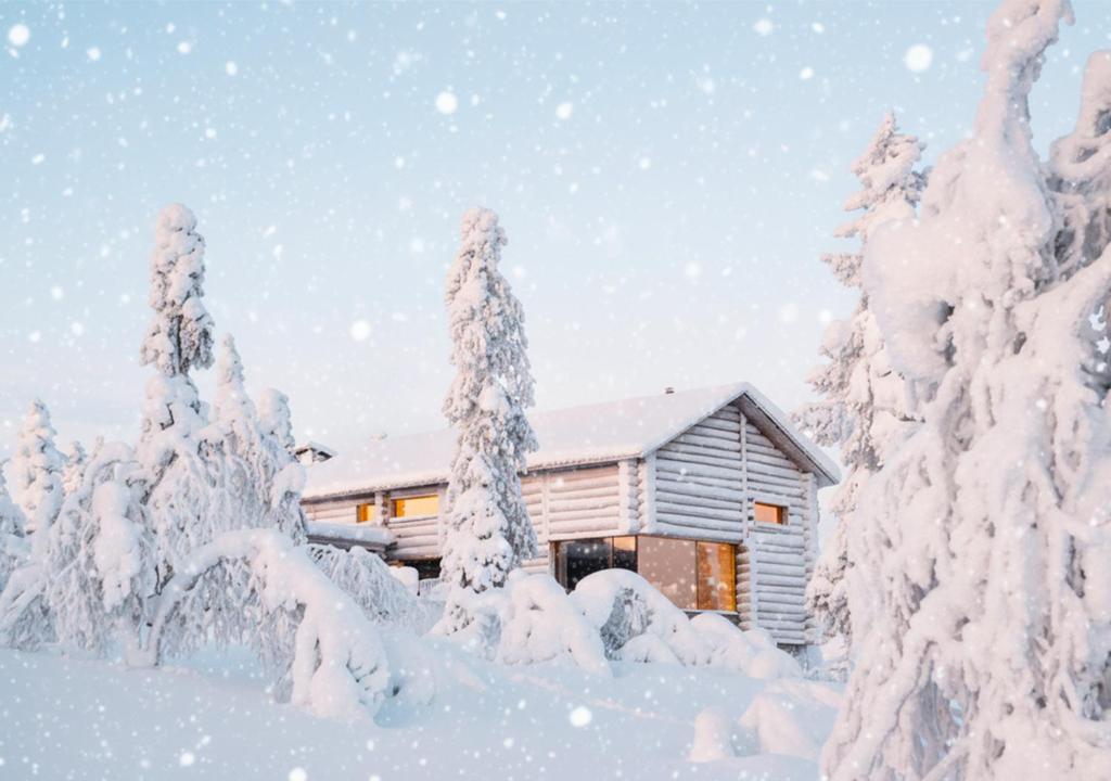 キッティラにあるLevi and Sky Luxury Villaの雪上の小屋