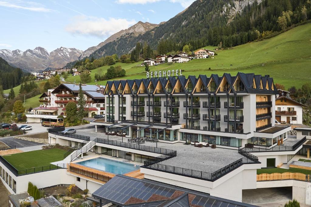 an aerial view of a hotel in the mountains at Berghotel in Racines