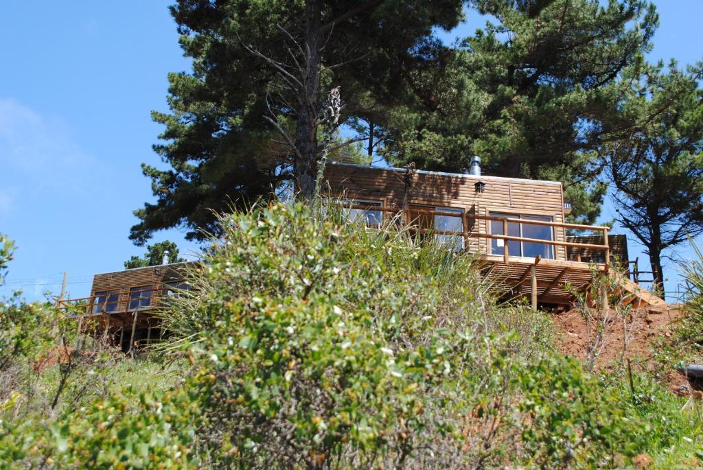una casa en la cima de una colina con árboles en Cabañas & SPA Carilafquen, en Laguna Verde
