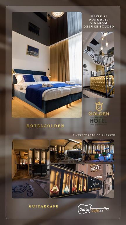 a collage of three pictures of a hotel room at Apart Hotel GOLDEN apartments in Košice