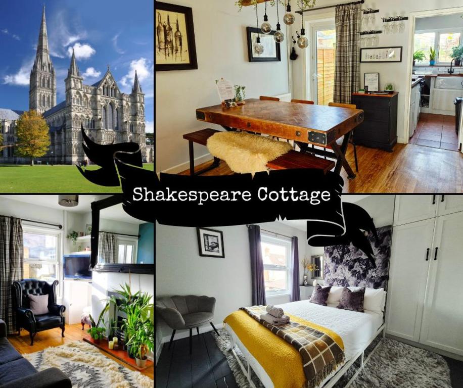 eine Collage aus Bildern eines Shakespeare-Cottages in der Unterkunft 'Shakespeare Cottage' - Free Parking near Salisbury Railway Station & Walk to City in Salisbury