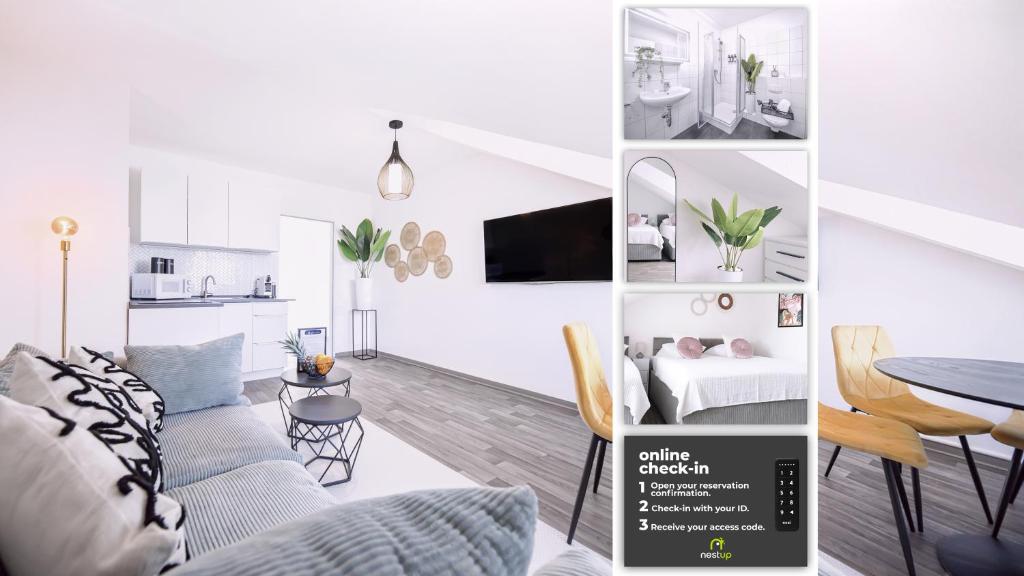 TV a/nebo společenská místnost v ubytování nestup - Zentrales Apartment mit Boxspringbetten, Smart-TV und ausgestatteter Küche
