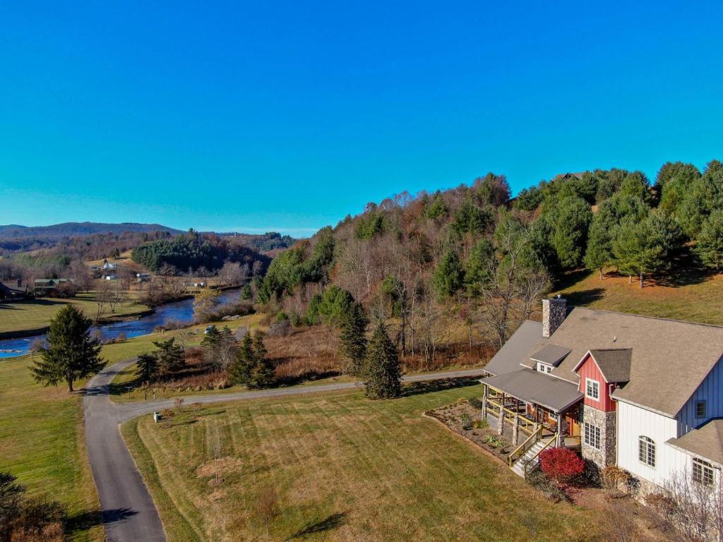 an aerial view of a house on a hill at Robin Hoods Retreat in Jefferson