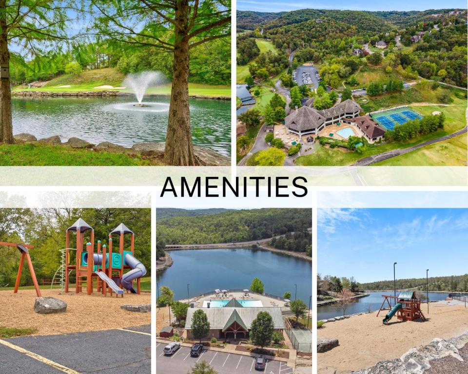 a collage of pictures of homes and a playground at Stonebridge Hideaway - For 6 in Branson West