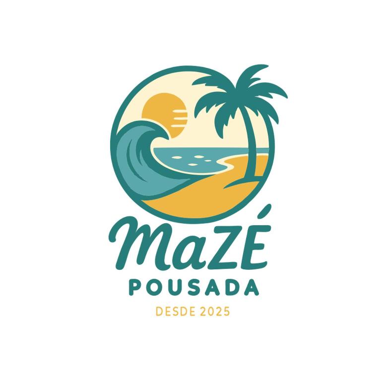a logo for a beach resort with a palm tree and the ocean at Pousada Mazé in Itanhaém