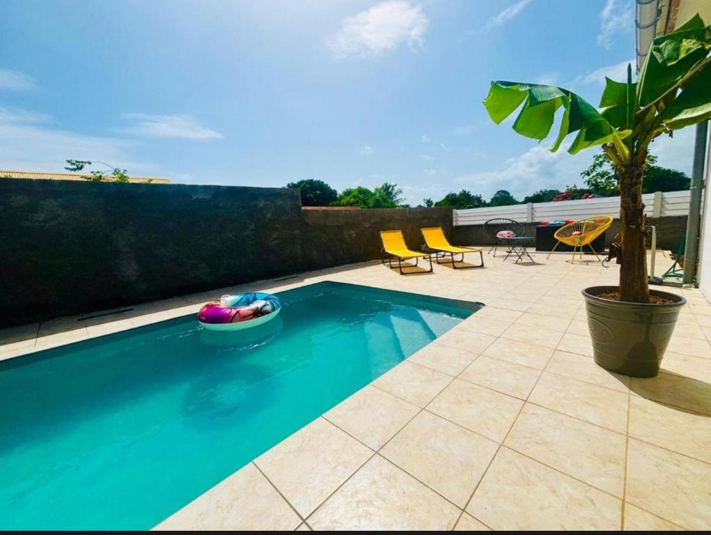 una piscina con un juguete en el medio en Villa La Cruzanelle, en Sainte-Rose