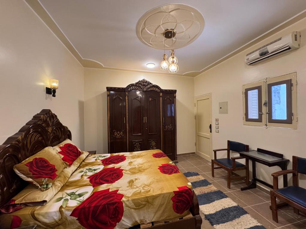 a bedroom with a bed and a desk in a room at Safari Abu Simbel in Abu Simbel