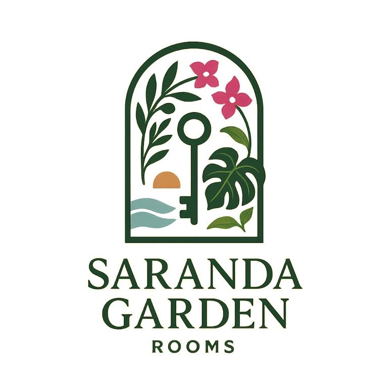 a logo for a garden house with a window and flowers at Saranda Garden Rooms in Sarandë