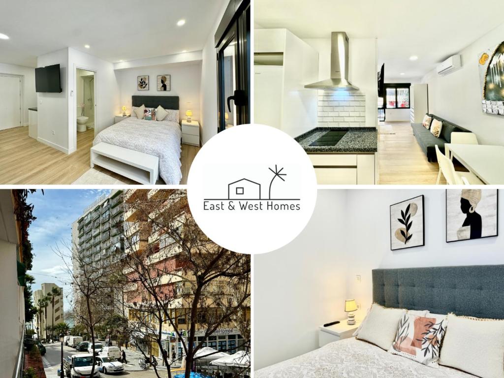 a collage of photos of a bedroom and a living room at Amazing Seaside Studio by EaW Homes in Marbella