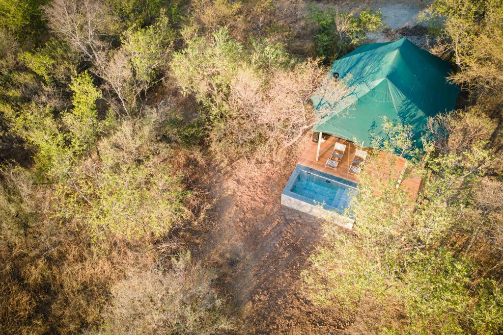 an overhead view of a house in the woods at Sasi Bush Lodge- Exclusive Use Luxury Tented Safari Lodge in Bergville
