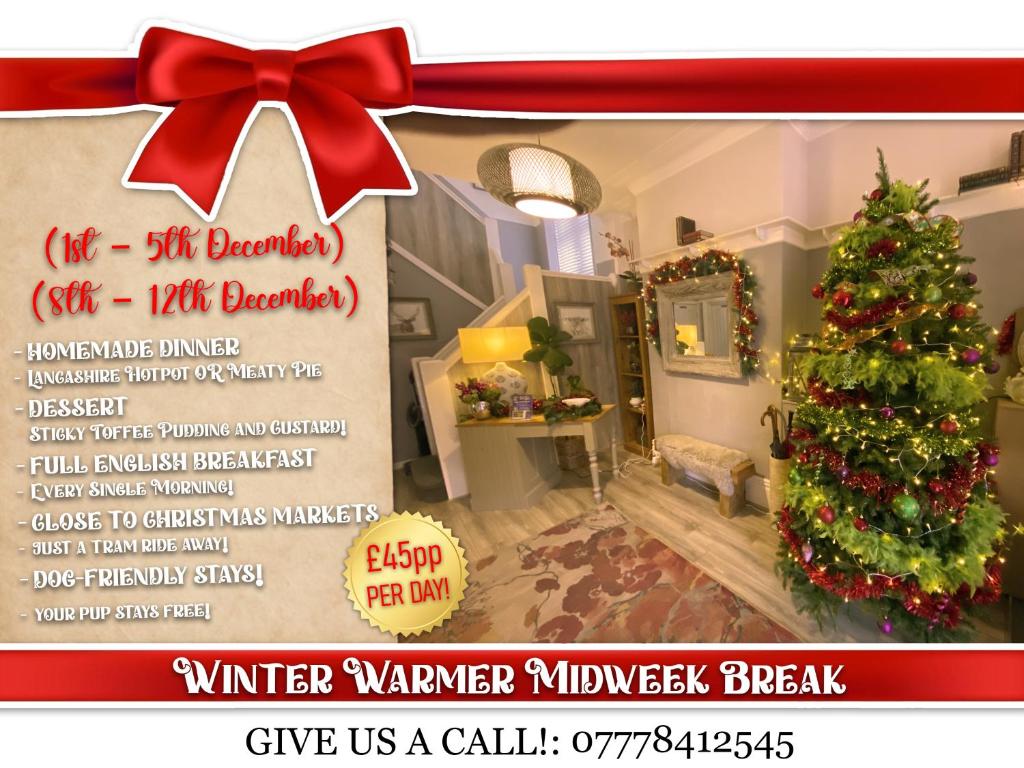 a flyer for a christmas party with a christmas tree at The Mayfield Hotel in Blackpool