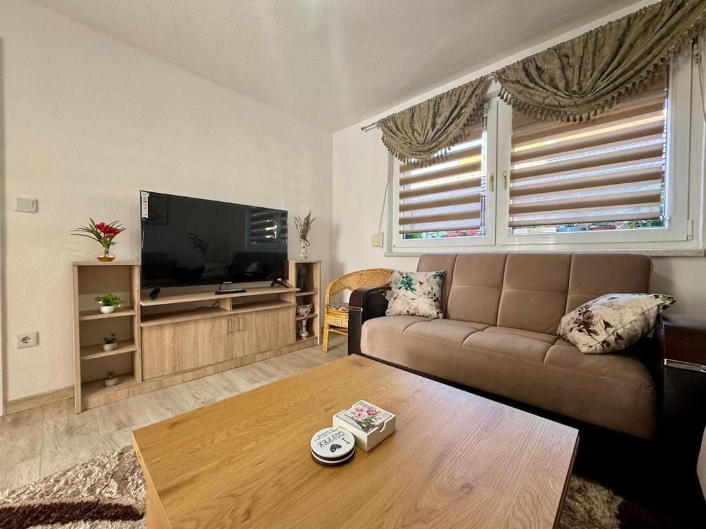 ein Wohnzimmer mit Sofa und Fernseher in der Unterkunft Apartment in Ilidza in Sarajevo